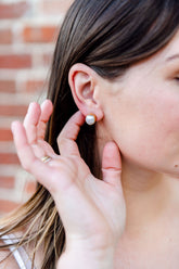 Ash Bezel Set Freshwater Pearl Stud Gold Plated Sterling Silver